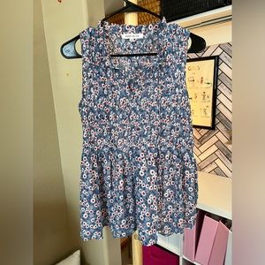 Rose & Olive Blue with Res Floral Tank Top Flowy Size Medium